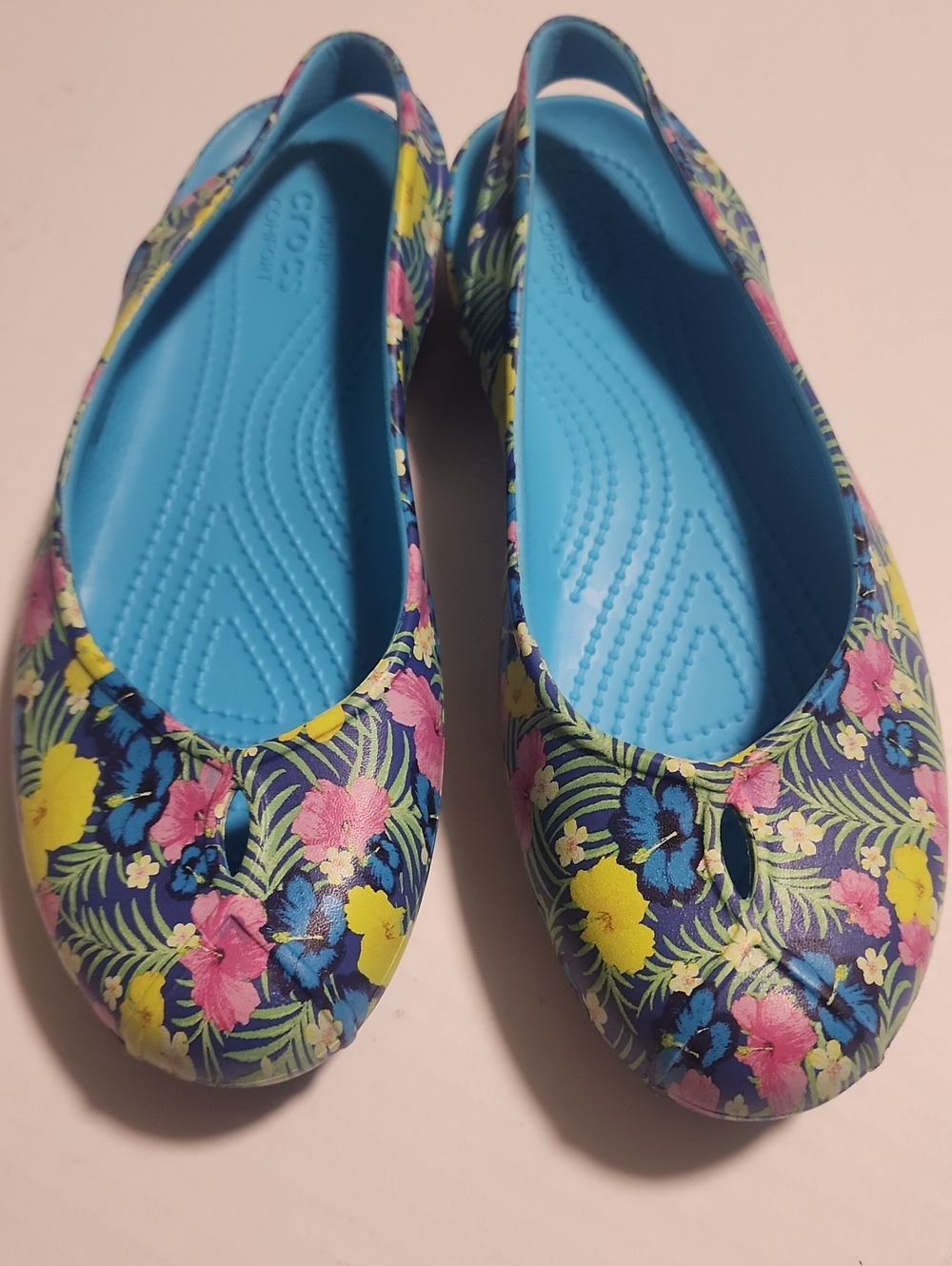 CROCS Women's Blue Floral Slip-On Ballet Flats